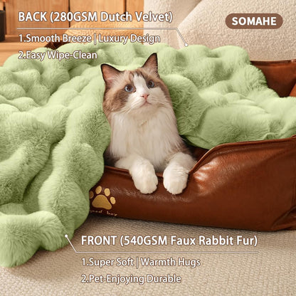 SOMAHE Soft Faux Fur Cat Blanket, Washable, Small 22x18 Fruit Green