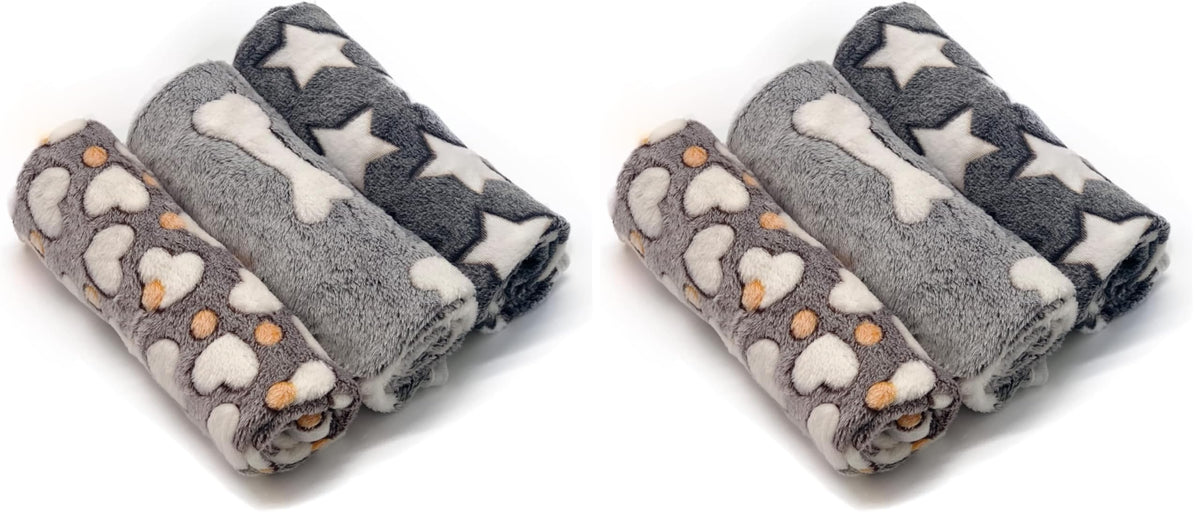 1 Pack 3 Puppy Blankets Super Soft Warm Sleep Mat Grey Cute Print Fluffy Fleece Pet Flannel Throw Dog Blankets for Small Dogs Cats,Star&Bone&Love-Medium(29"x20")