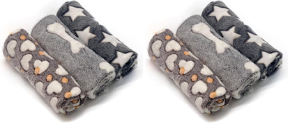 1 Pack 3 Puppy Blankets Super Soft Warm Sleep Mat Grey Cute Print Fluffy Fleece Pet Flannel Throw Dog Blankets for Small Dogs Cats,Star&Bone&Love-Medium(29"x20")