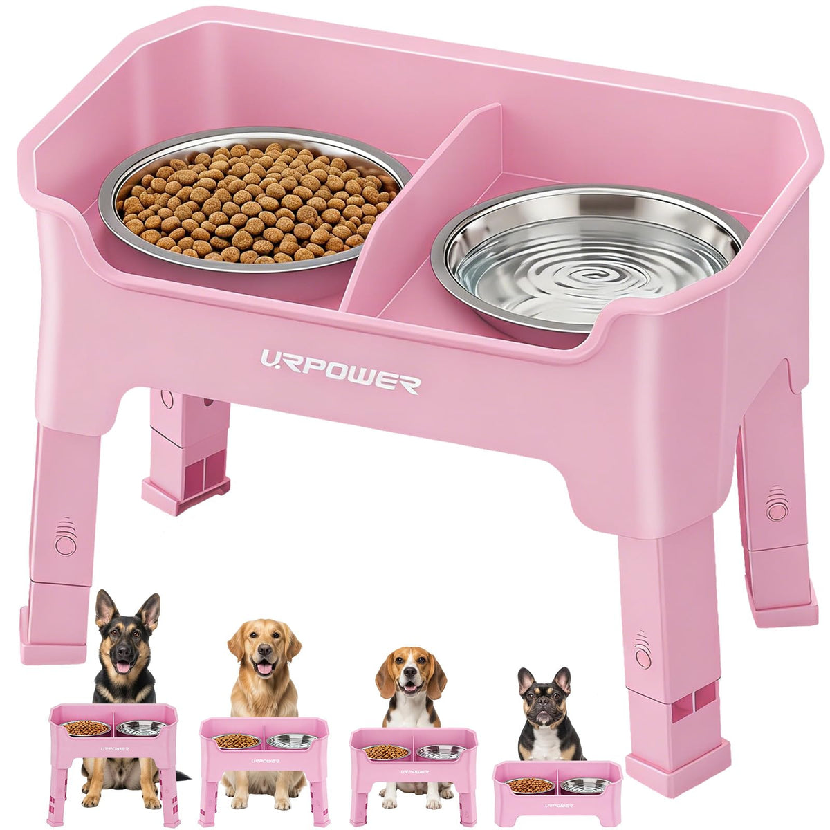 URPOWER Elevated Dog Bowls, 3-in-1 Double Deck Raised Dog Bowl Stand