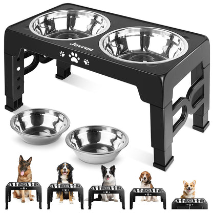 Jovrun Elevated Dog Bowls for Medium Large Size Dogs, Non-Slip Dog Feeder with 1*Stainless Steel Dishes & 1*Slow Feeder Bowl, 5 Heights Adjustable Raised Bowls to 3.15″-8.66″-9.84″-11.02″-12.2″