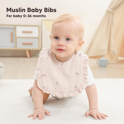 Bearmoss 8 Pack Muslin Baby Bibs for Drooling and Teething, Bibs for Girls