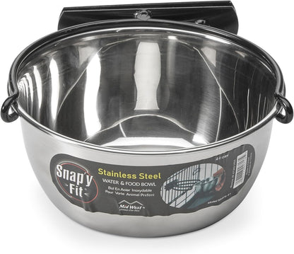 MidWest Homes for Pets Snap'y Fit Stainless Steel Food or Water Bowl, Holds 1 Quart, Mounts to Wire Crates, No-Tip Design, Rust-Resistant, for Dogs and Cats