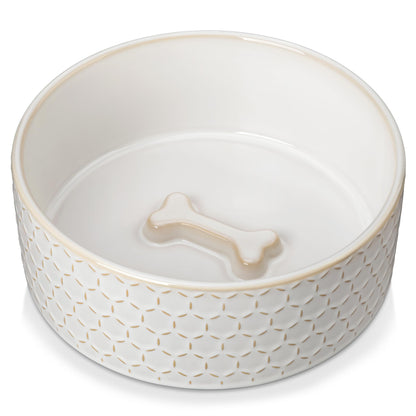 MALACASA Cat and Dog Bowl Set, Ceramic Bowls with Walnut Wood Stand, 2 Cups