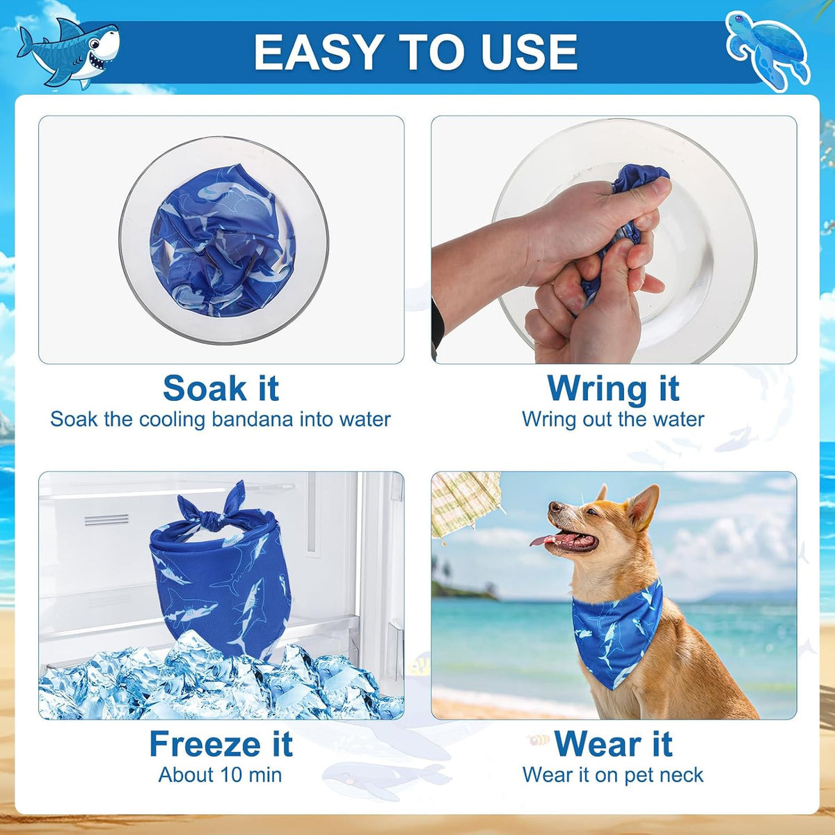 BEAUTYZOO Dog Cooling Bandana 4 Pack,Instant Ice Cooling Scarf for Large Dogs, Reusable Adjustable Cooling Neck Wrap, Chill Out Summer Bandanas for Dogs Heat Relief & Sunstroke Protection, Size XL