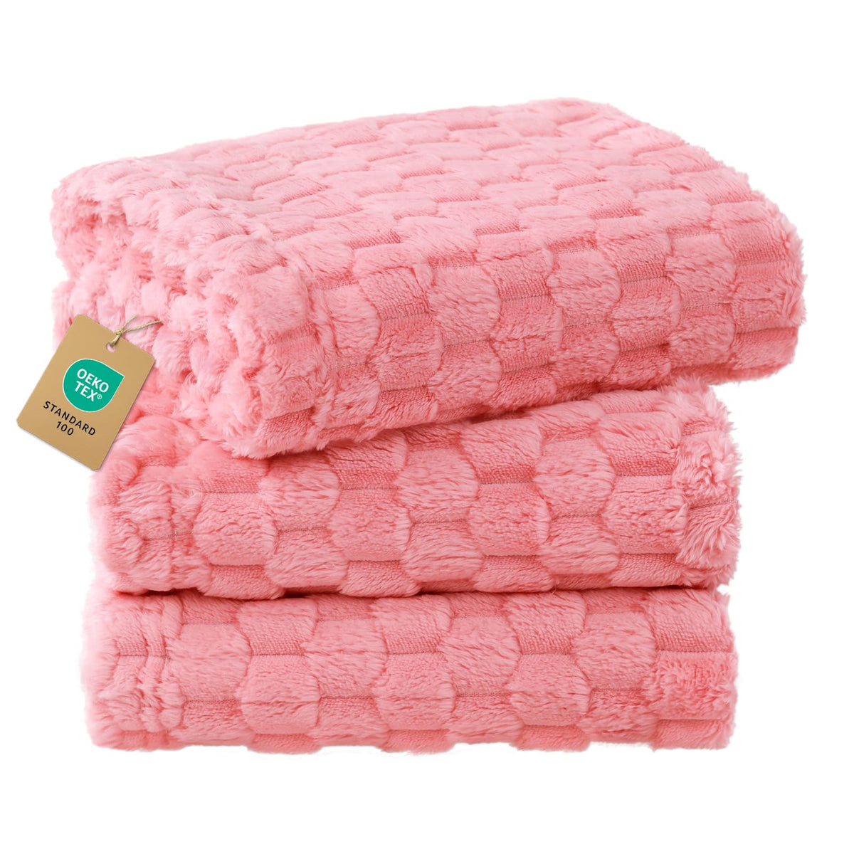 Luciphia 300GSM Fleece Dog Blanket Washable Soft Pcs3-Grey/White/Pink, S