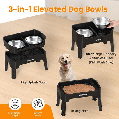 URPOWER Elevated Dog Bowls, 3-in-1 Double Deck Raised Dog Bowl Stand