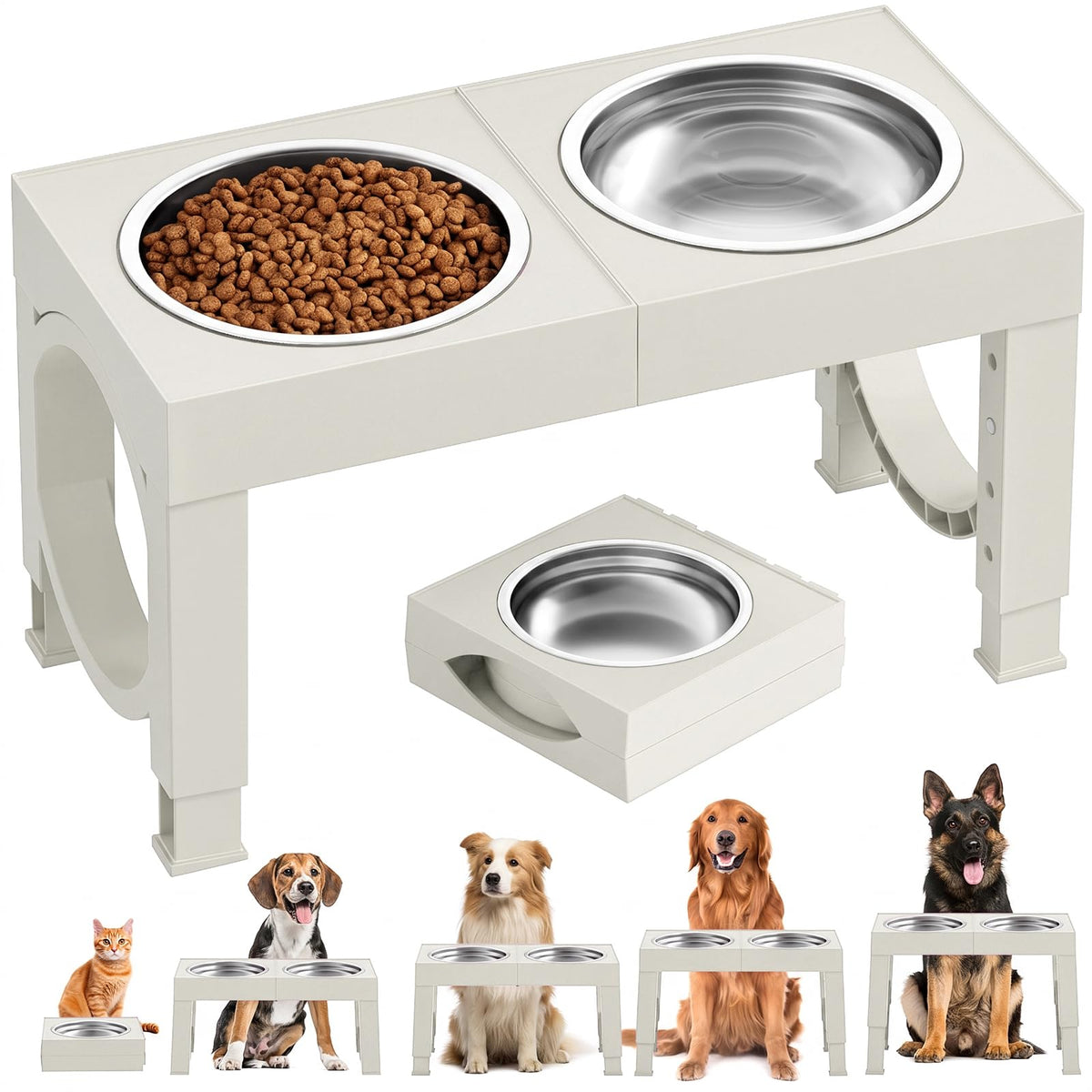 XIAZ Elevated Dog Bowls Large Breed Raised Dogs Bowl Stand Large/Medium Sized Dog Slow Feeder Dogs Bowls Food Water Stands 5 Heights Adjustable 9/11/12/14in Pet Feeder Dish Station