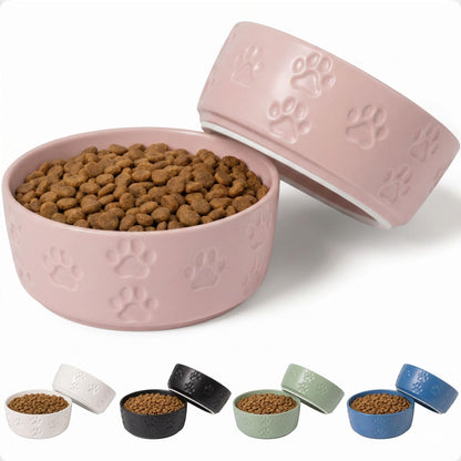 Ceramic Dog Bowl Set of 2 with Anti-Skid Base, 5.5"W x 2"H, 2 Cup Capacity