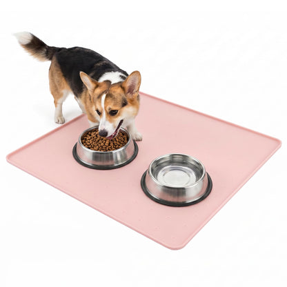 Extra Large 34x22 Inch Machine Washable Silicone Pet Food Mat - Waterproof Dog & Cat Bowl Mat with Raised Edge, Non-Slip Floor Protector for Large Dogs, Multi-Pet Homes (Grey)