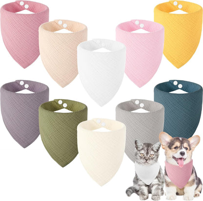 10 Pcs Muslin Cotton Triangle Dog Bandanas Reversible Pet Bibs Scarf Dog Scarves with Two Snaps Apparel Accessories Kerchief for Small to Medium Puppy Cat(Light & Bright Color)