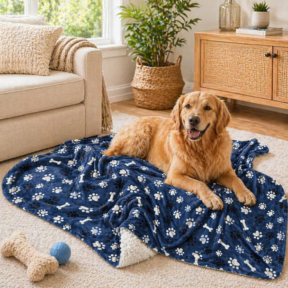 Waterproof Dog Blanket, Pattern Printing Super Soft Warm Fluffy Facecloth Sofa Car Bed Protector, Urine Proof Washable Outdoor Pet Blanket for Puppy Large Dogs & Cats(paw & Bone40*30)