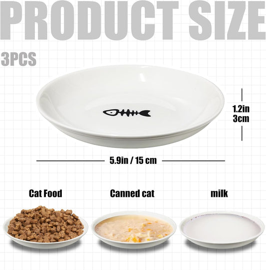 Ceramic Cat Food Bowls, 3-Pack Wide Shallow, Non-Slip Whisker Friendly