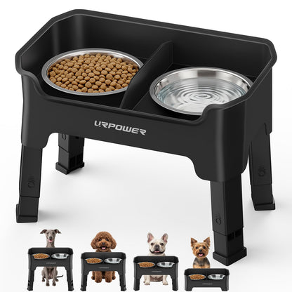 URPOWER Mess Proof Elevated Dog Bowls, Splash Guard Raised Bowl Stand