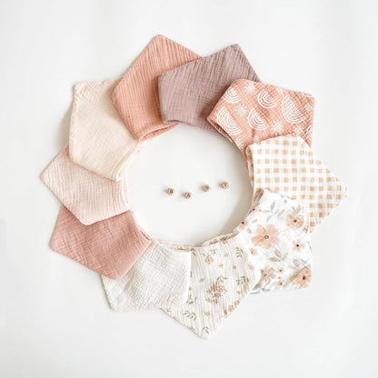 Konssy 10 Pack Baby Muslin Bandana Bibs for Drooling and Teething