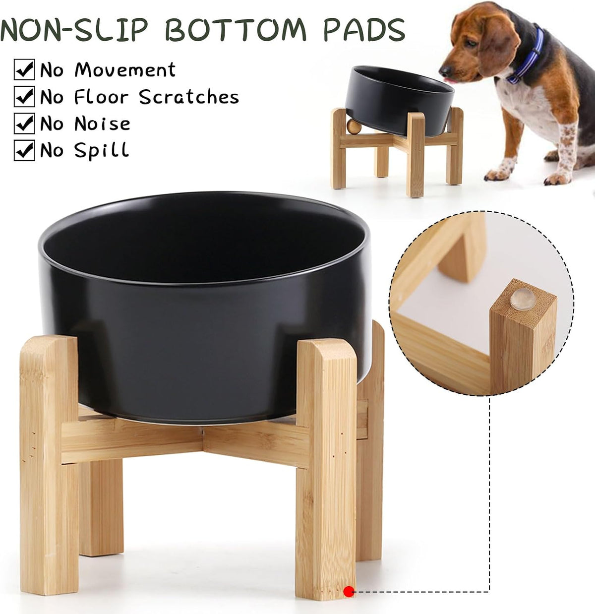 Petygooing Black Raised/Elevated 15°Slanted Ceramic Dog Bowl for Small Breeds,Tilted Anti Slip Pet Feeding Bowl,Food Water Dish with Stand for Cats and Small Dogs Puppy 13.5 OZ (5.1In /1.7 Cups)