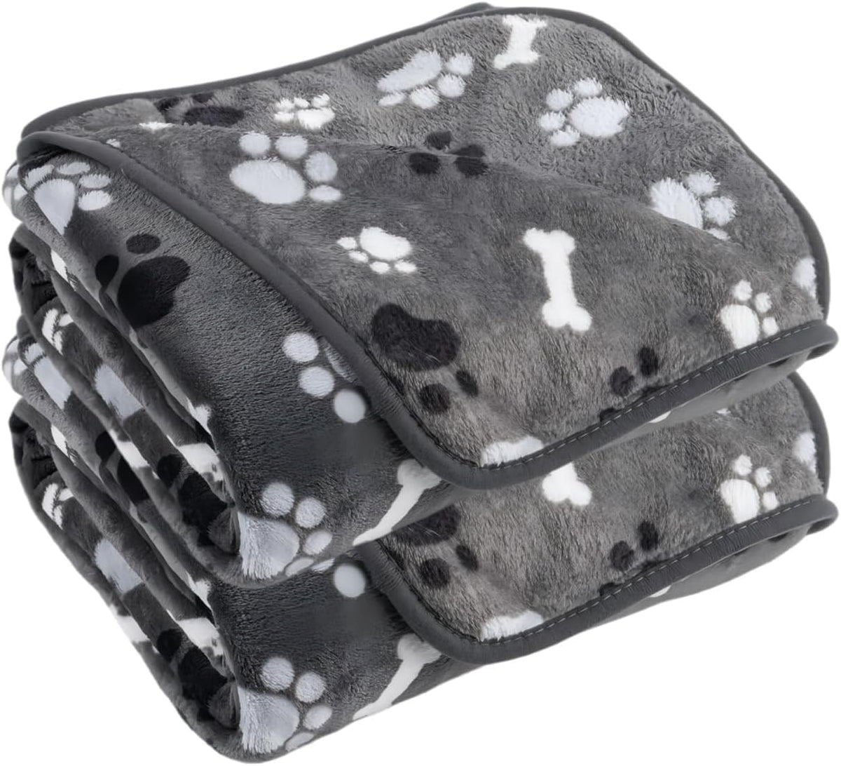 Dog Blanket 2 Pack Soft Flannel Pet Blanket for Dogs & Cats, Cozy Puppy Blanket for Couch Bed Crate, Washable Paw Print Throw 40 * 30 Inch Grey&Brown