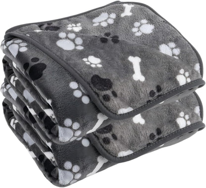 Dog Blanket 2 Pack Soft Flannel Pet Blanket for Dogs & Cats, Cozy Puppy Blanket for Couch Bed Crate, Washable Paw Print Throw 40 * 30 Inch Grey&Brown