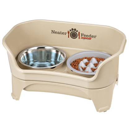 Neater Feeder Express Mess Proof Dog Bowls Elevated for Small Breeds under 15 Lb, Made in USA, No Spill Raised Dog Food Bowl Stand, Stainless Steel Food and Water Bowl Set, Feeding Station, Cappuccino