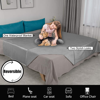 Ameritex Pet Bed Blanket Reversible 100% Waterproof Velvet Super Soft for Sofa and Bed (52x82 Inches, Light Grey+Grey)