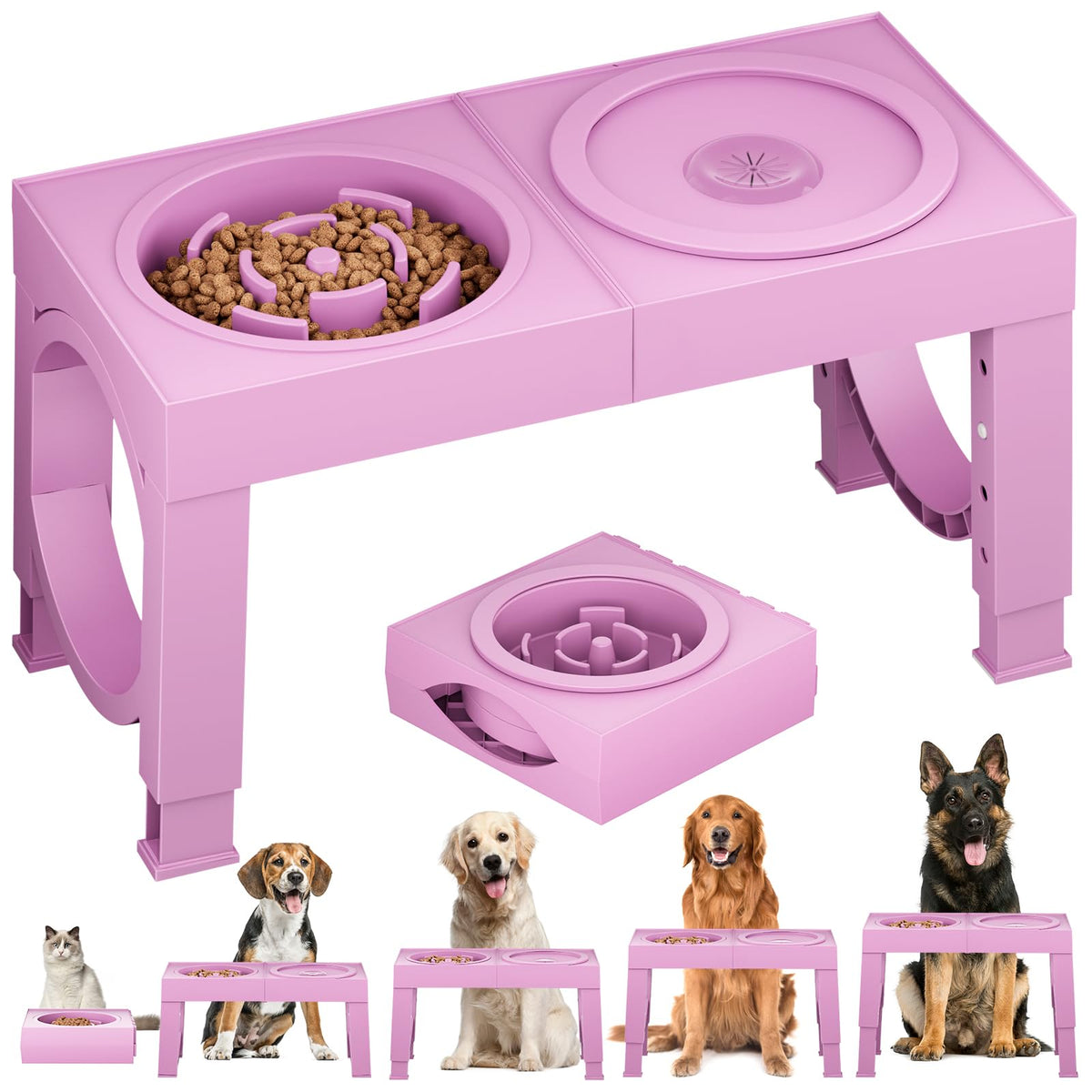 XIAZ Elevated Dog Bowls Large Breed Raised Dogs Bowl Stand Large/Medium Sized Dog Slow Feeder Dogs Bowls Food Water Stands 5 Heights Adjustable 9/11/12/14in Pet Feeder Dish Station