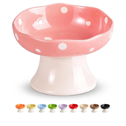 Red Mushroom Cat Bowl, Elevated Ceramic Bowl for Cats