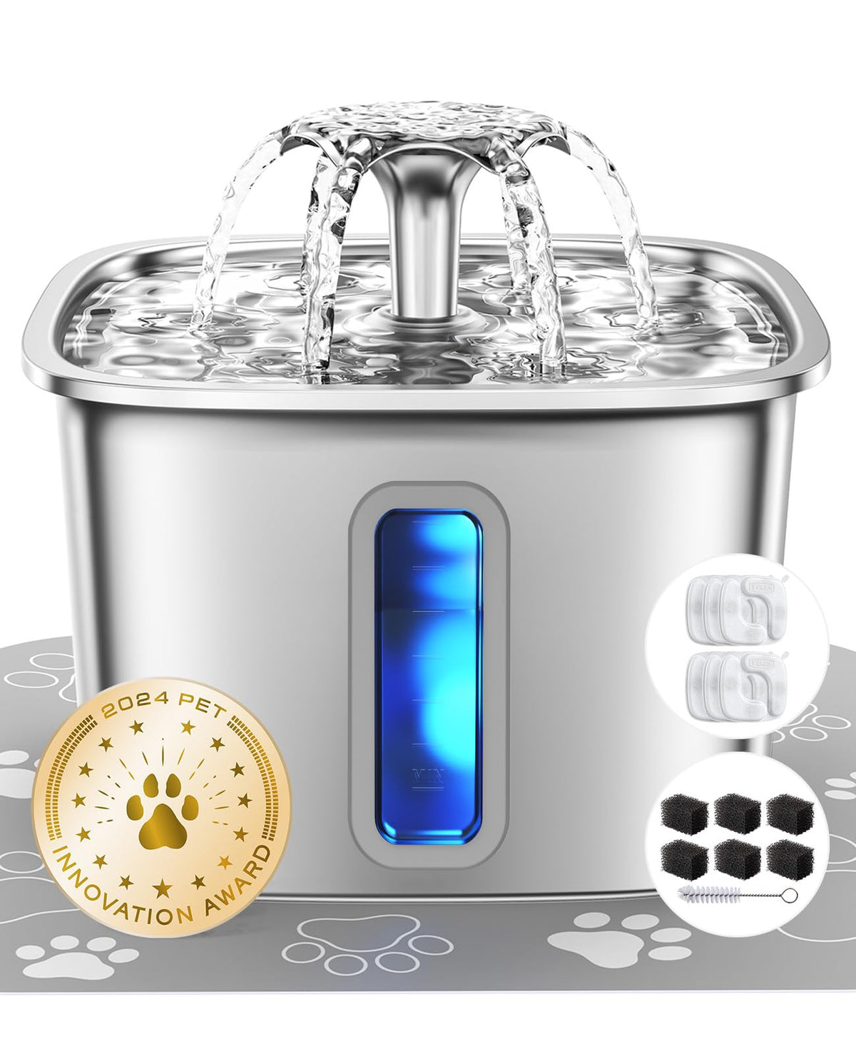 Veken Innovation Award Winner Stainless Steel Cat Water Fountain, 108oz, C1