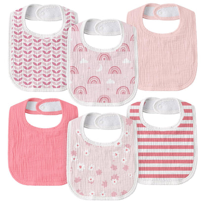 Muslin Bibs for Baby Girl, Adjustable Fit for Drooling and Teething Toddler