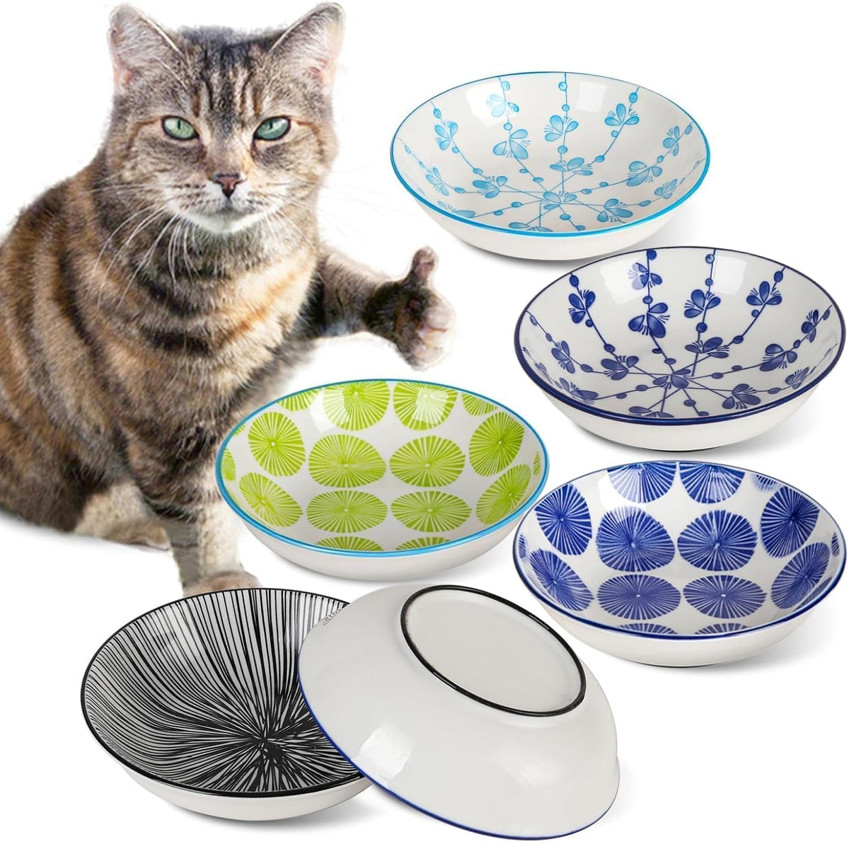 Ceramic Cat Food Bowls, 6 Pack 5.7-in Non-Slip Cat Dishes for Food, Water