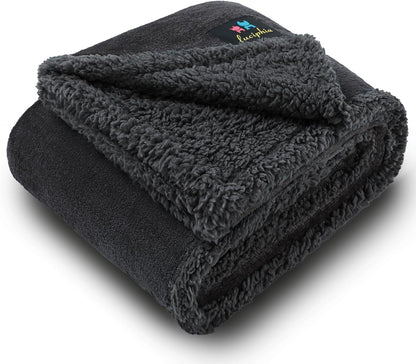 Luciphia Waterproof Bed Blanket Washable,Soft Sherpa Fleece Puppy Reversible Throw Blankets for Small Dog Cat, Furniture Cover Protector Couch Bed from Liquid Pee and Pet Fur, Black, 40" x 28"