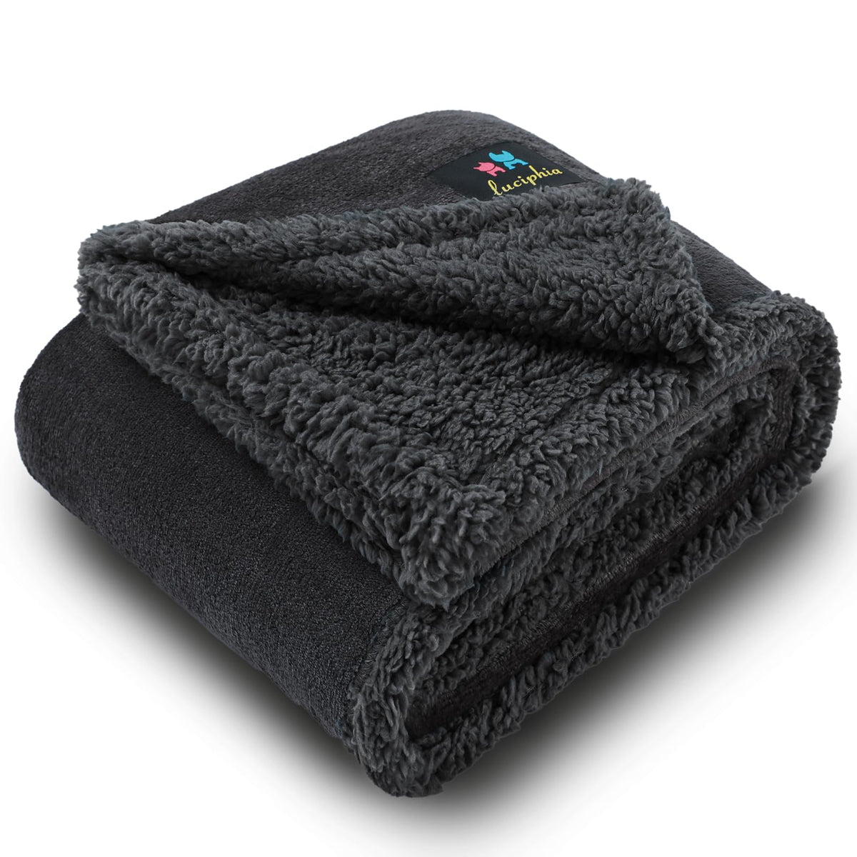 Luciphia Waterproof Bed Blanket Washable,Soft Sherpa Fleece Puppy Reversible Throw Blankets for Small Dog Cat, Furniture Cover Protector Couch Bed from Liquid Pee and Pet Fur, Black, 40" x 28"
