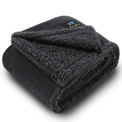 Luciphia Waterproof Bed Blanket Washable,Soft Sherpa Fleece Puppy Reversible Throw Blankets for Small Dog Cat, Furniture Cover Protector Couch Bed from Liquid Pee and Pet Fur, Black, 40" x 28"