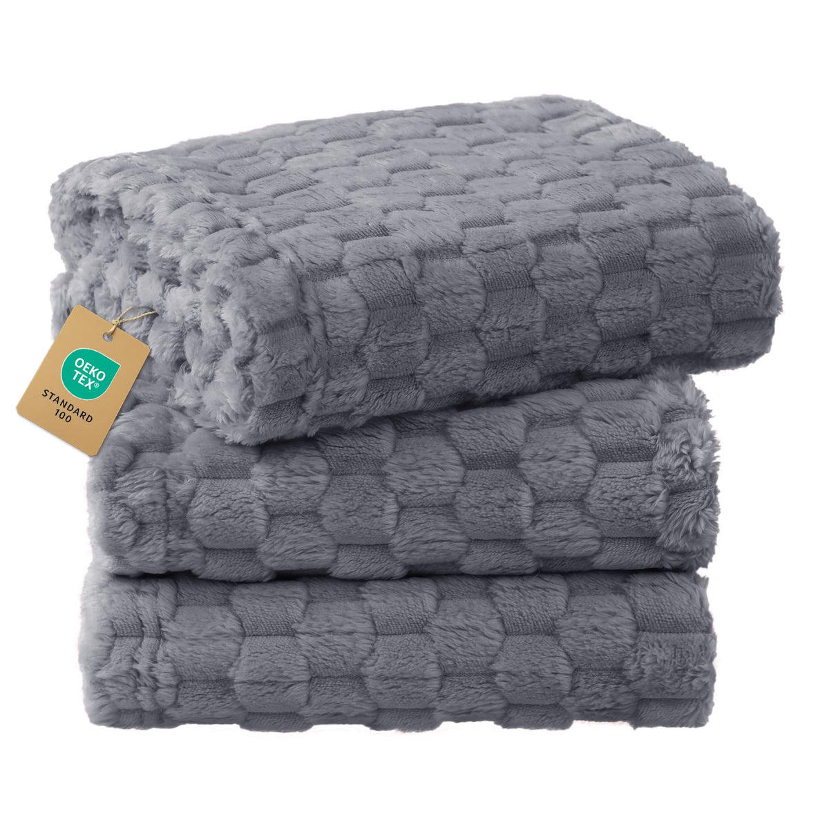Luciphia 300GSM Fleece Dog Blanket Washable Soft Pcs3-Grey/White/Pink, S