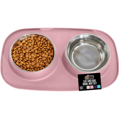 GORILLA GRIP Dog Bowl Set with Feeding Mat, 304 Stainless Steel, 2 Cup Gray