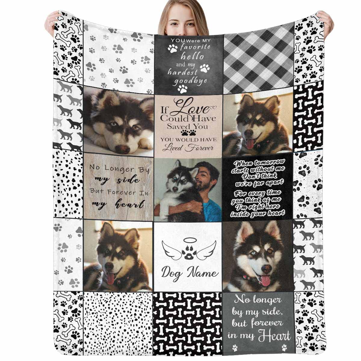 Custom Blanket with Pet Picture & Name, Personalized Photo Funny Cat Dog Face Throw Blanket, Printed Soft Warm Plush Fleece Customized Blanket for Couch Bed Sofa, Gifts for Dog Dad Mom Pet Lovers