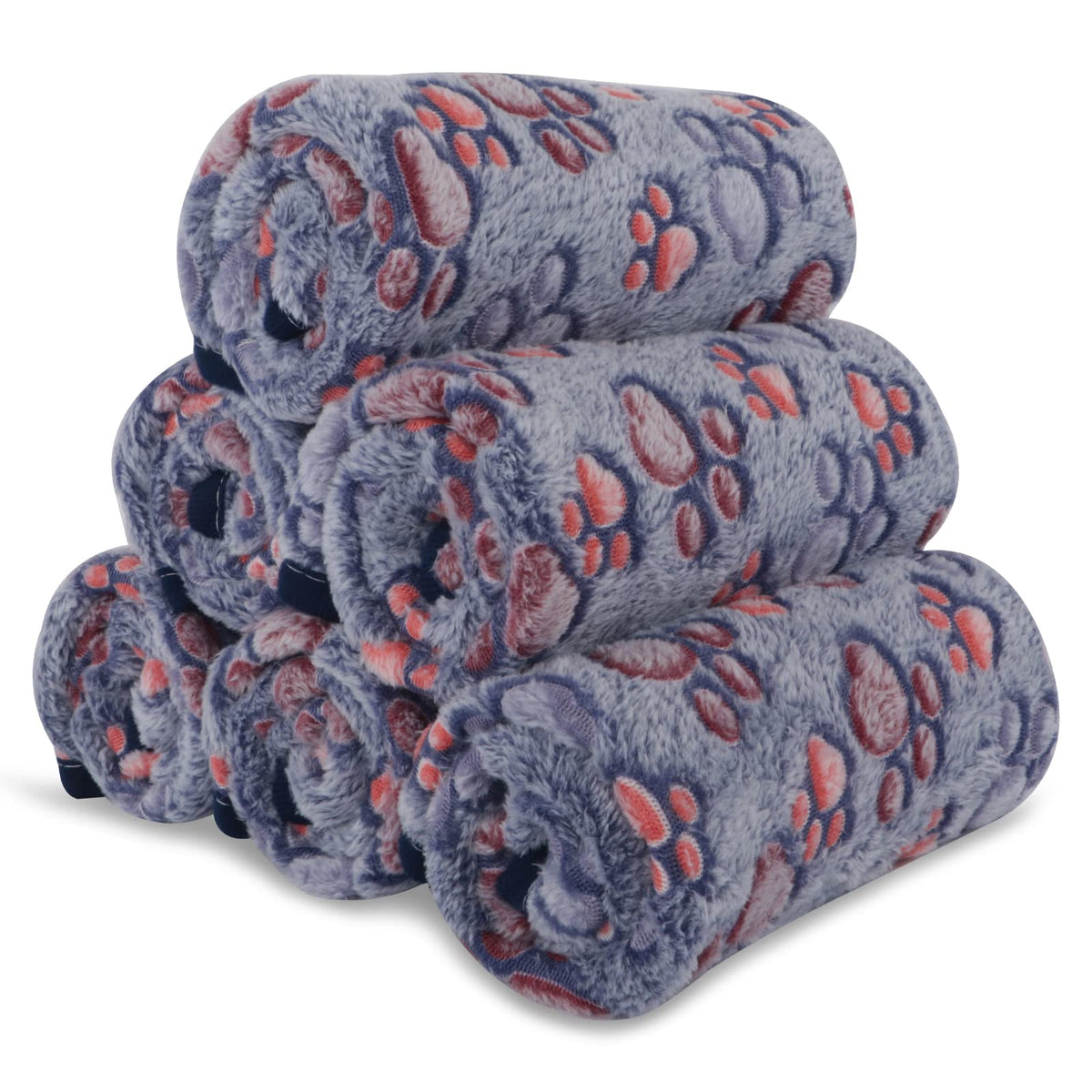BVAGSS 6 Pack Small Dog Blanket, Super Soft Warm Pet Cover Blankets, Paw Print Puppy Fleece Flannel Blanket for Small Medium Dogs and Cats MW003