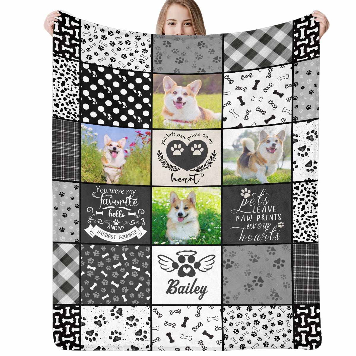 Custom Blanket with Pet Picture & Name, Personalized Photo Funny Cat Dog Face Throw Blanket, Printed Soft Warm Plush Fleece Customized Blanket for Couch Bed Sofa, Gifts for Dog Dad Mom Pet Lovers