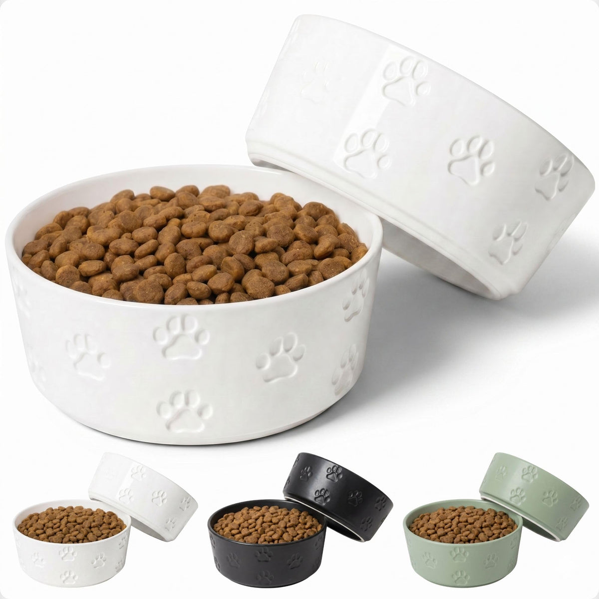 Ceramic Dog Bowl Set of 2 with Anti-Skid Base, 5.5"W x 2"H, 2 Cup Capacity
