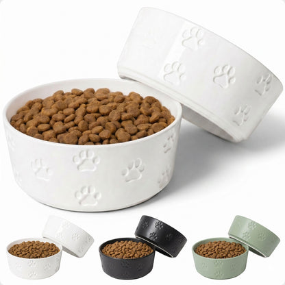 Ceramic Dog Bowl Set of 2 with Anti-Skid Base, 5.5"W x 2"H, 2 Cup Capacity