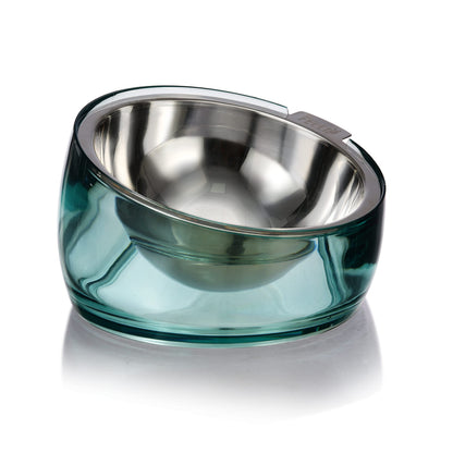 Felli Oblik Elevated Cat Bowl Removable Stainless Steel Wide Dish for Dry Wet Food Feeding & Dishwasher Clean, Slanted Whisker Fatigue Friendly Metal Plate (Classic, 0.5 Cups Shallow Dish)
