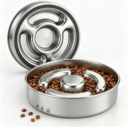 AIPERRO Slow Feeder Dog Bowl Stainless Steel, Metal Non-Slip Dog Food Bowls