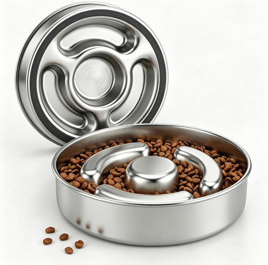 AIPERRO Slow Feeder Dog Bowl Stainless Steel, Metal Non-Slip Dog Food Bowls