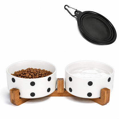 Petygooing Ceramic Dog Cat Bowls Set with Stand,Black Pet Food and Water Bowl,Small Dog Bowls Cute Modern Anti Slip Set of 2 Pet Feeder Small Size Pet Dish(13.5OZ/5.1 in)