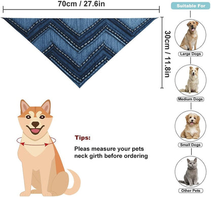Gradient Blue Denim Dog Bandanas for Feeding Grooming, Triangle Pet Bibs for Cats & Dogs Washable Fashion Pets Scarf for Party Travel 27.6 X 11.8 Inch