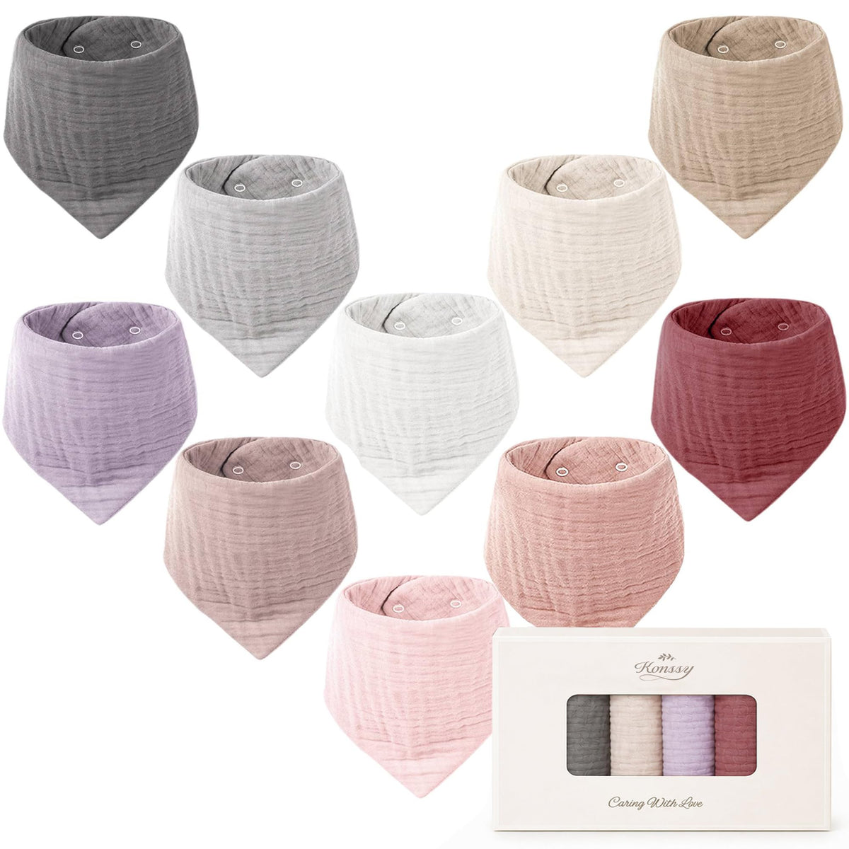 Konssy 10 Pack Baby Muslin Bandana Bibs for Drooling and Teething