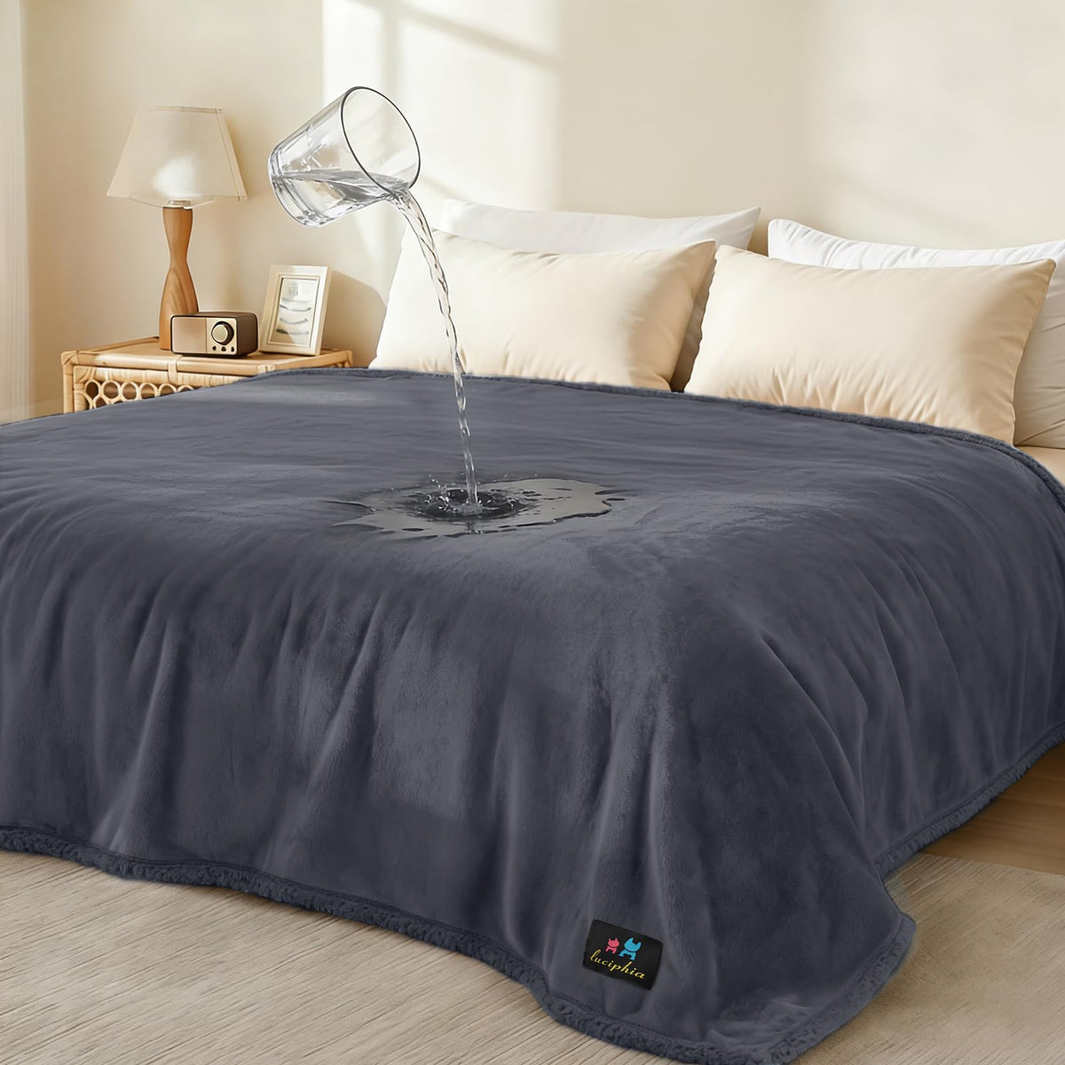 Luciphia Waterproof Blanket for Large Dog, Reversible Sherpa Bed Cover