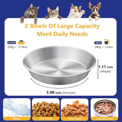 2-Pack 304 Stainless Steel Cat Food Bowls, Non-Slip Basic Dishes