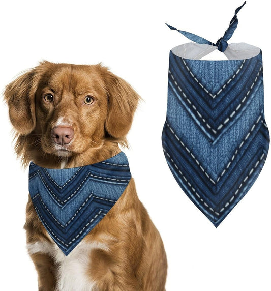 Gradient Blue Denim Dog Bandanas for Feeding Grooming, Triangle Pet Bibs for Cats & Dogs Washable Fashion Pets Scarf for Party Travel 27.6 X 11.8 Inch