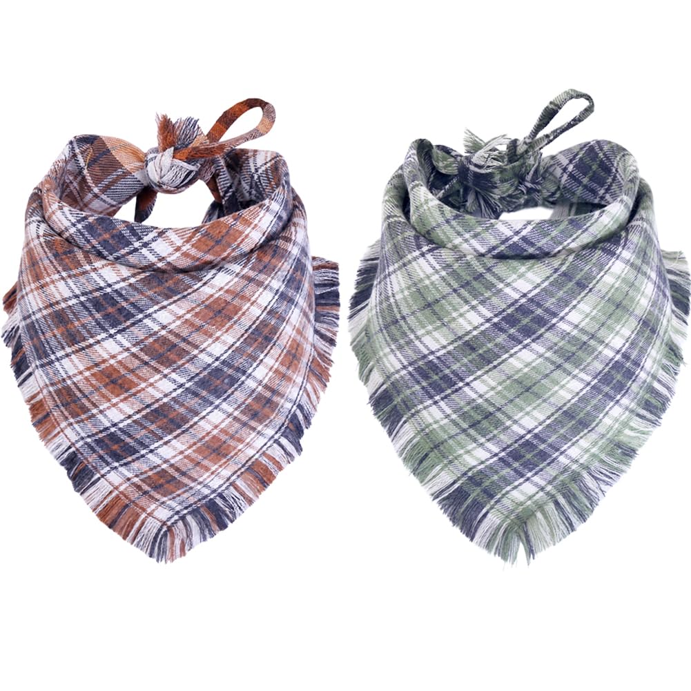 Fall Dog Bandana Autumn Thanksgiving Plaid Reversible Triangle Bibs Scarf Accessories for Dogs Pets