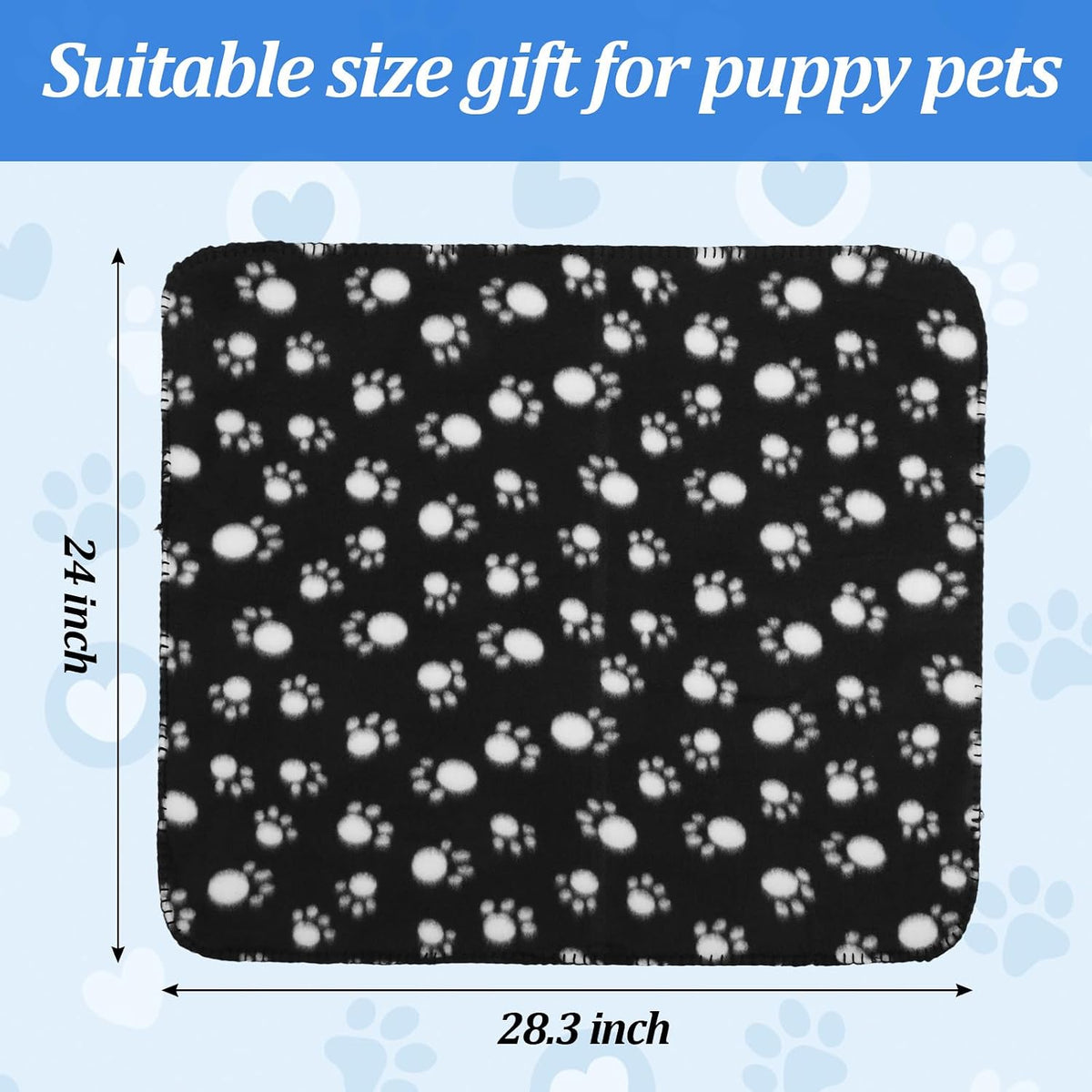 12 Pcs Puppy Blanket Warm Felt Throw Sleep Mat, 28.3 x 24 Inch Soft Fluffy Fleece Pet Blankets with Paw Print for Dogs Cats Small Animals
